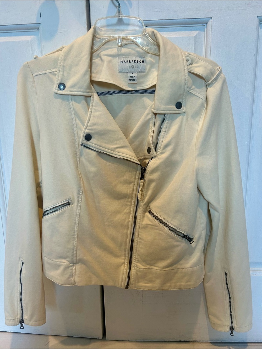 Anthropologie Marrakech Women's Cream Moto Jacket with Zip Details